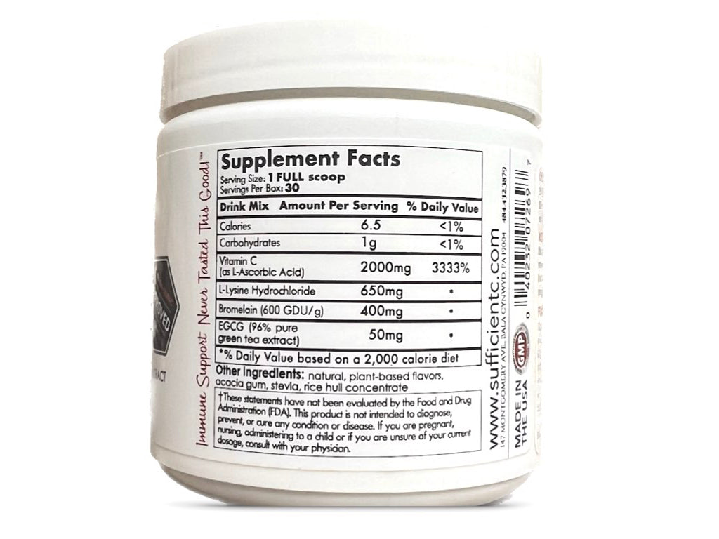Sufficient-C® High Dose Vitamin C Lemon Peach Immune-Ade drink mix 125 gram size