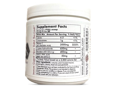 Sufficient-C® High Dose Vitamin C Lemon Peach Immune-Ade drink mix 125 gram size